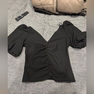 Free People Elegant Black Puff Sleeve Blouse